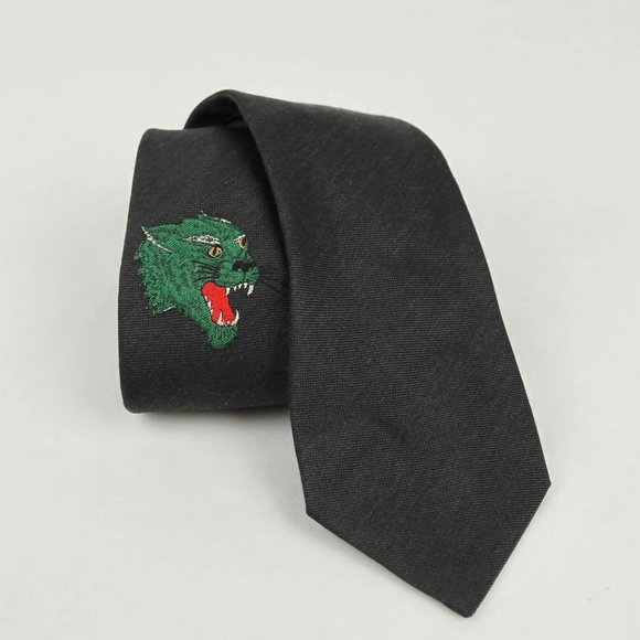 Gucci Green Embroidered Tiger Head Tie in Gray NEW - Picture 1 of 5